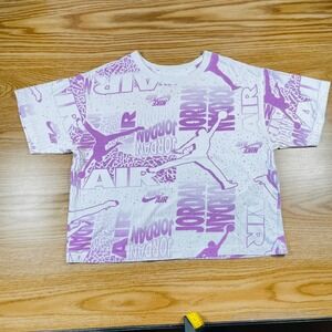 Jordan Air All Over Print T-Shirt White‎ Purple Girls Youth Size L (12-13)